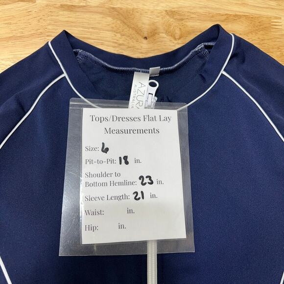 Azura Pool Surf Ryder Rash Vest Navy Blue White Trim Long Sleeve Rash Guard 6 - Picture 10 of 10